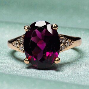 10K Rose Gold Natural Rhodolite Garnet & Diamond Ring - Size 7.5- 2 CTTW -2.2g